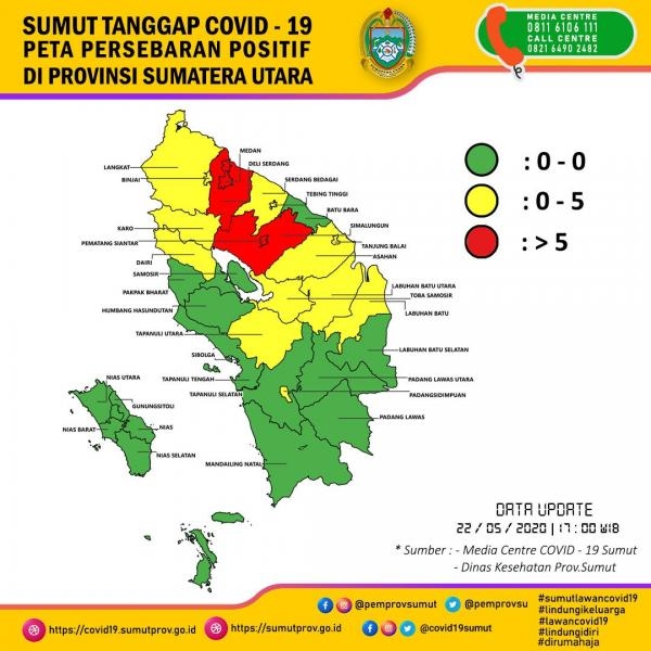 Peta Persebaran Positif di Provinsi Sumatera Utara 22 Mei 2020